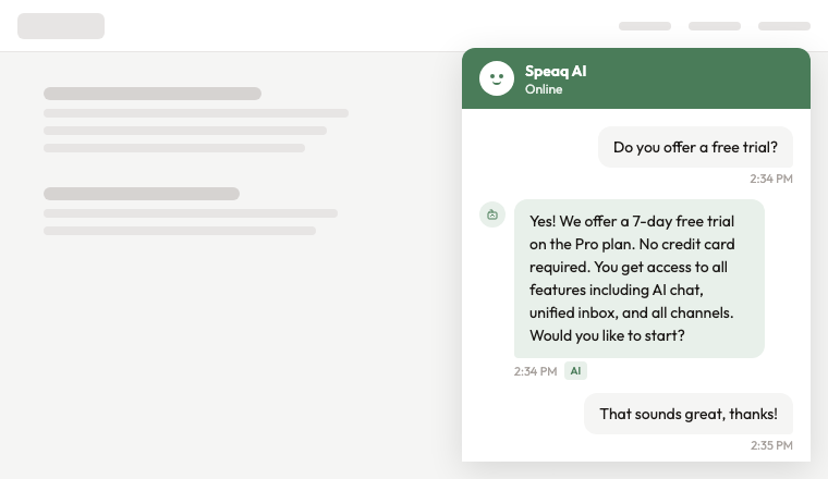 The widget on your site, answering from your docs.